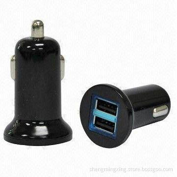Mini Dual USB Car Charger for iPhone, Samsung, with 2.1A Output
